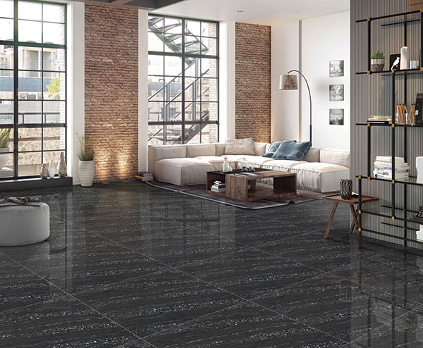 black livingroom vitrified floor tiles 